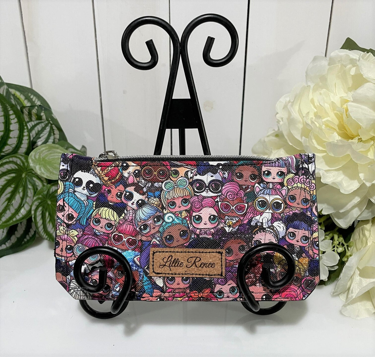 Purse Pal Slim Wallet – Green Glitter Vinyl & Big-Eyed Girls Print | Handmade Bifold Wallet with Card Slots & Coin Pocket