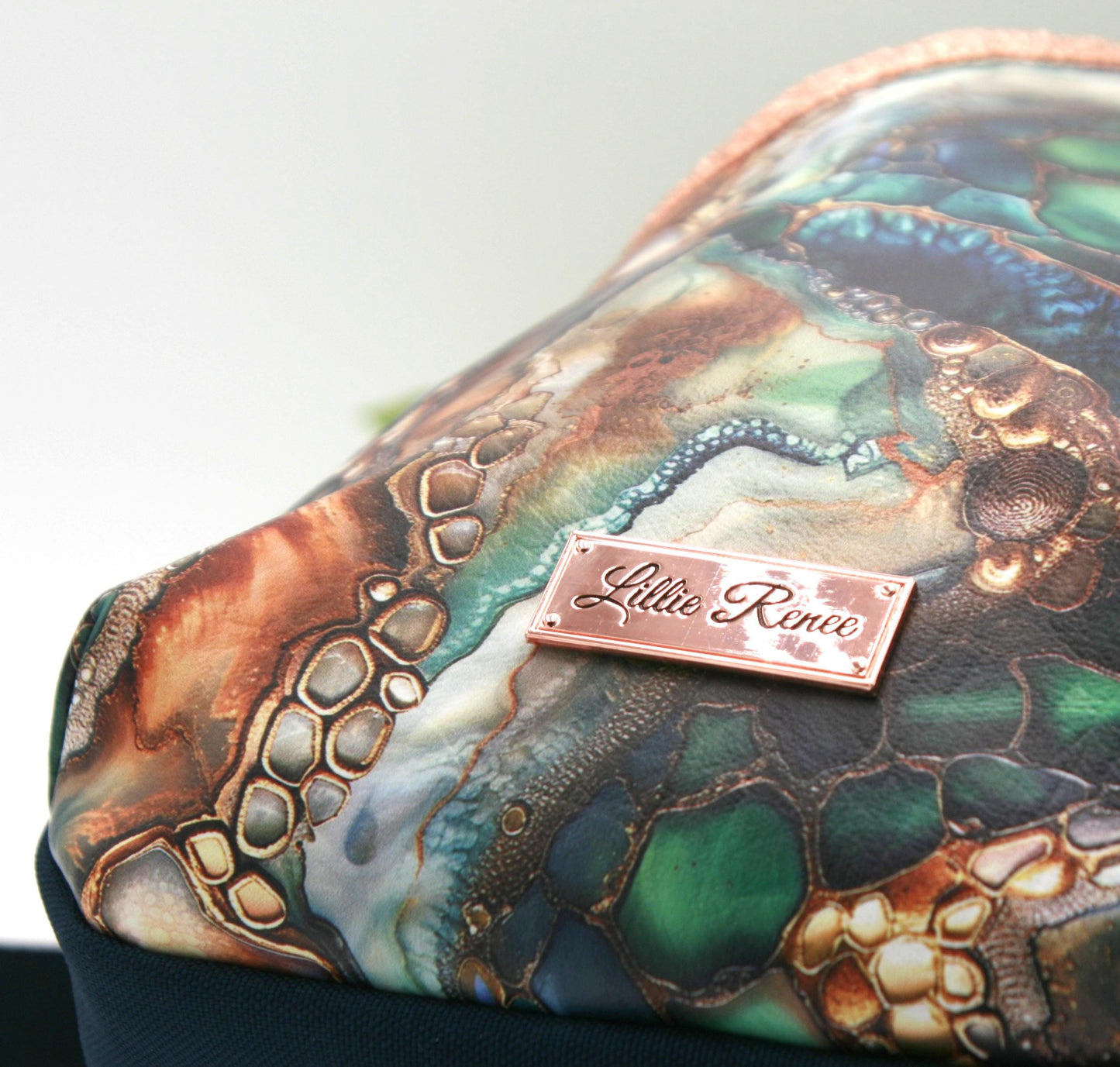 Exotic Elegance Rosie Sling – Green, Blue & Copper Exotic Skin with Navy & Metallic Copper Accents