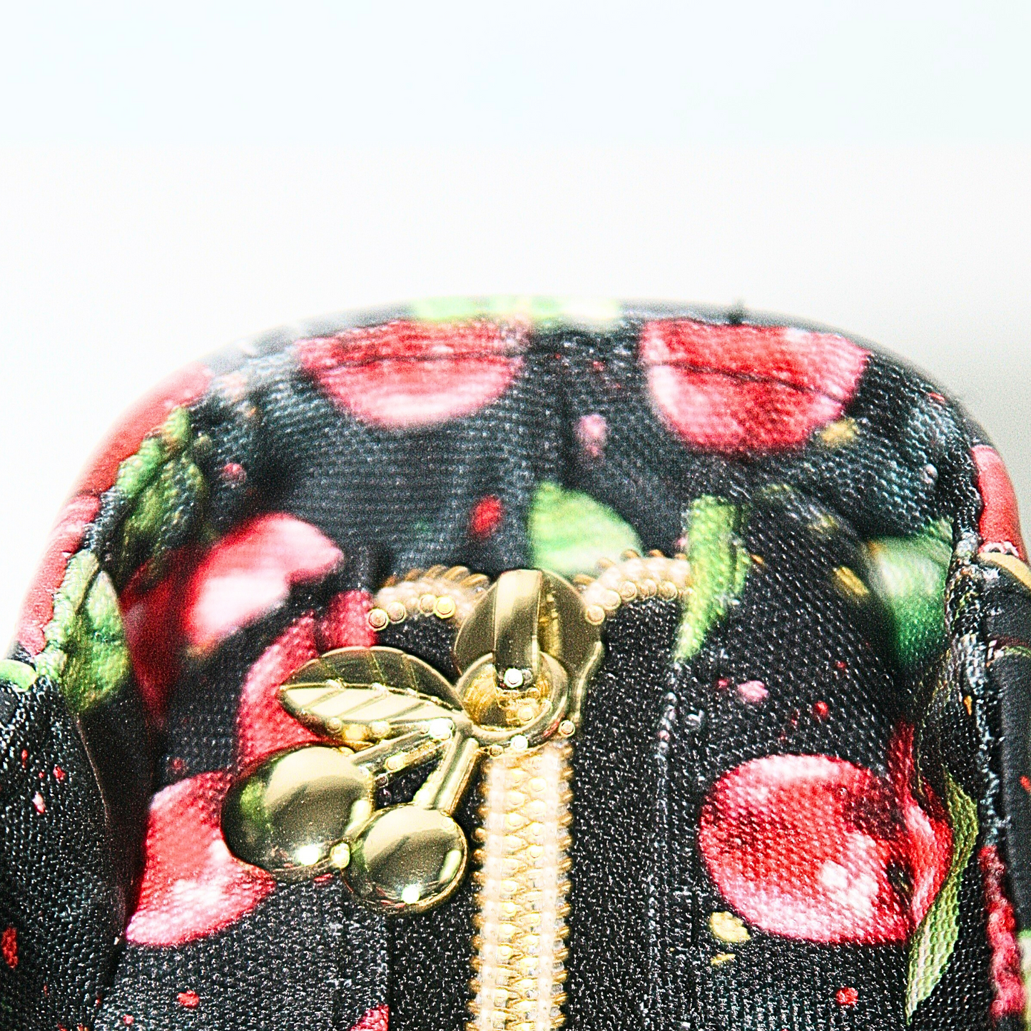gold cherry zipper pulls on the Cherries Jubilee Tote