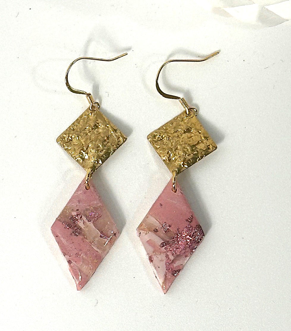 Passionate Pink Statement Earrings – Polymer Clay & Gold Connector
