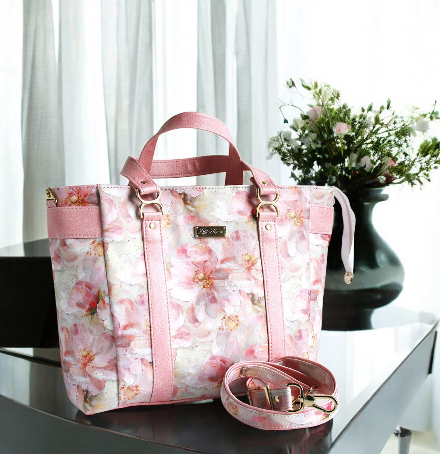 The Passionate Pink floral Tote Bag in a Home environment
