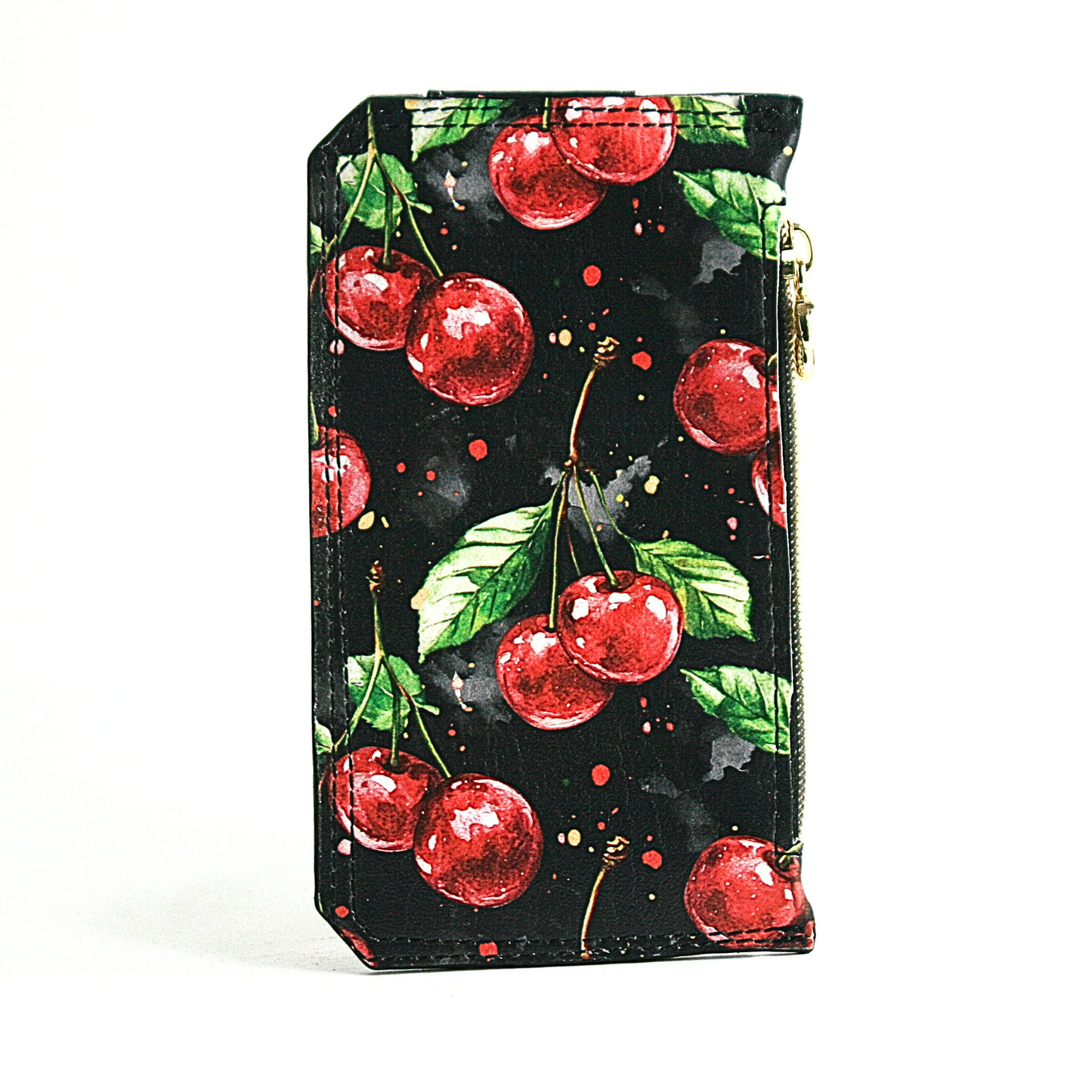 Back of the Cherries Jubilee Slim Wallet in our exclusive cherry vinyl