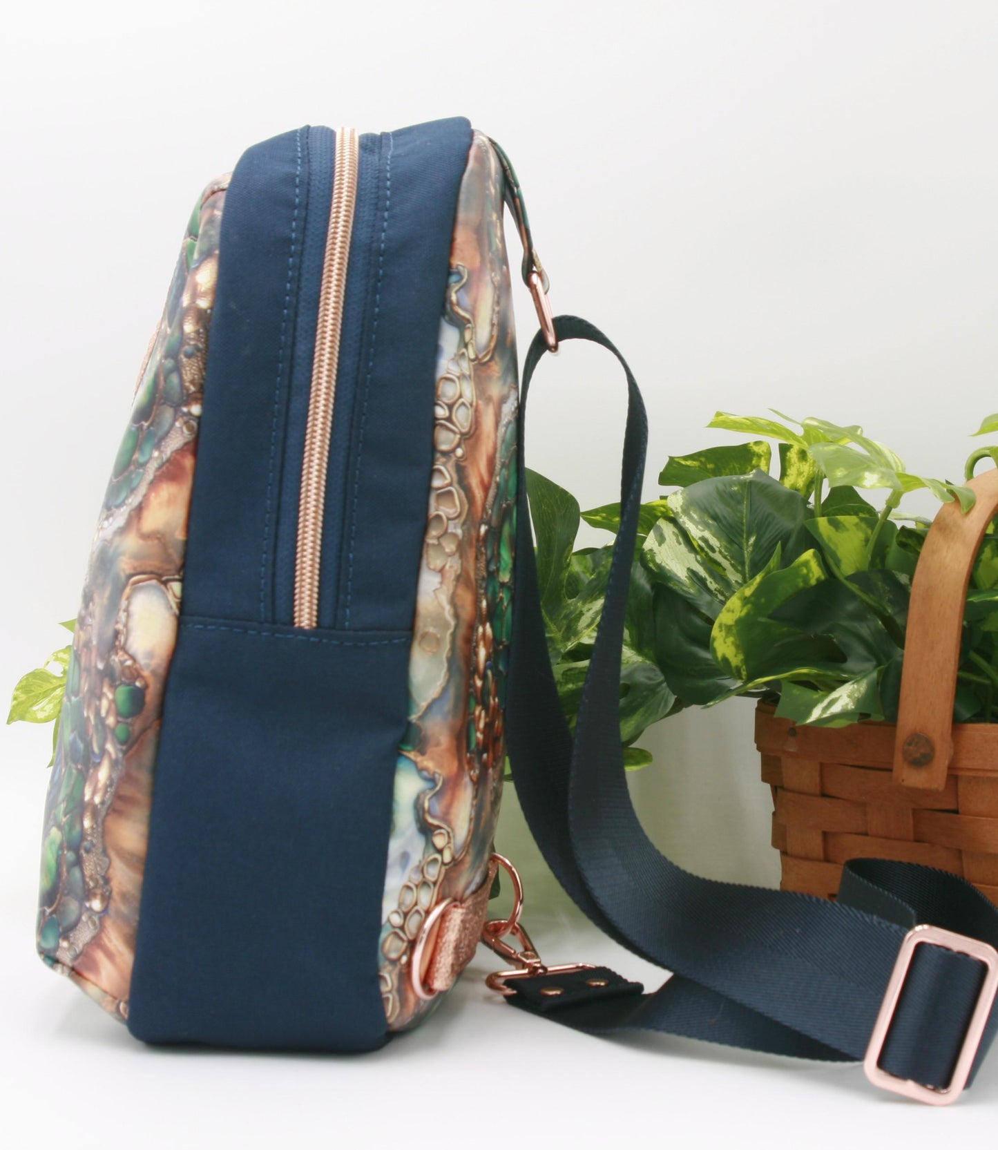 Exotic Elegance Rosie Sling – Green, Blue & Copper Exotic Skin with Navy & Metallic Copper Accents