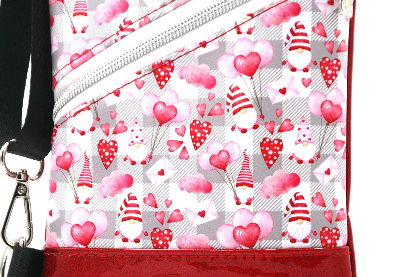 Valentine Gnome Mini Traveler Sling – Red & Pink Gnomes with Hearts & Glitter Vinyl