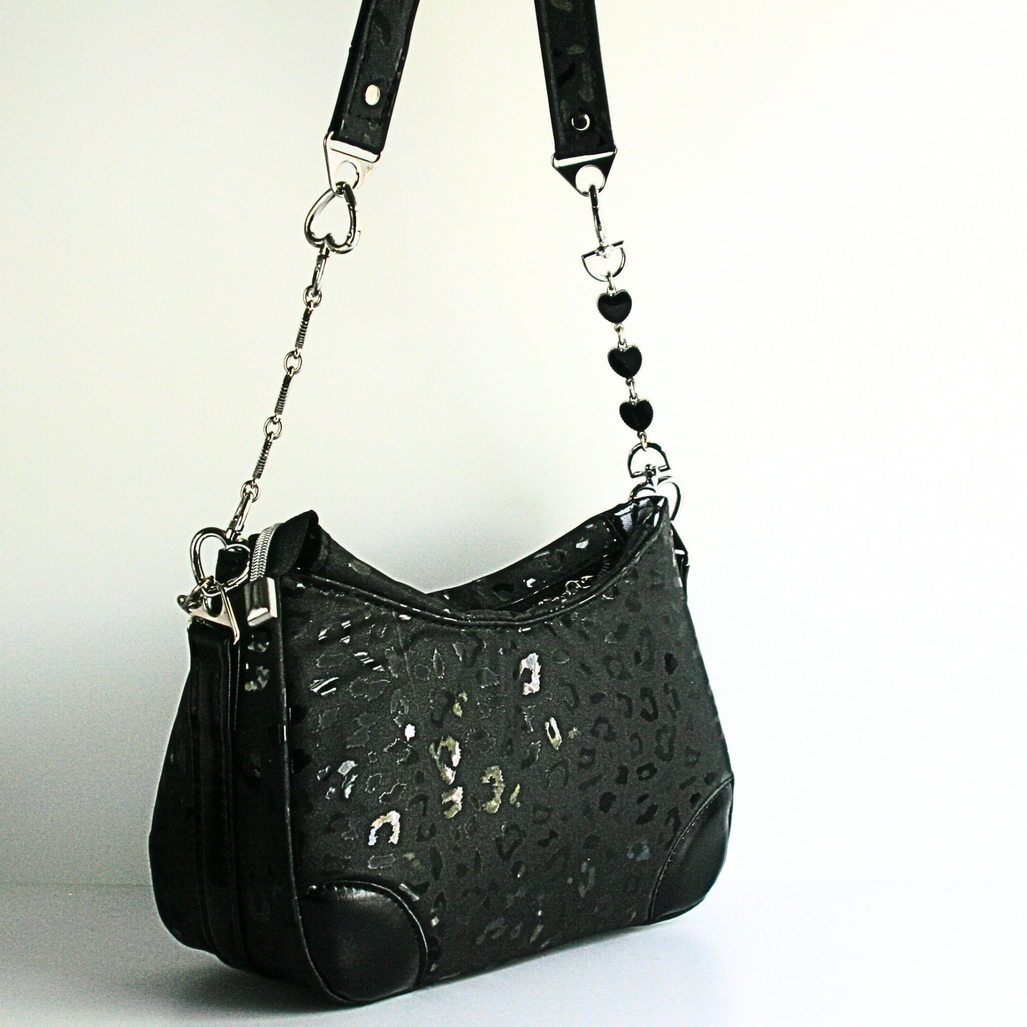 Back of black leopard print Annabelle shoulder bag