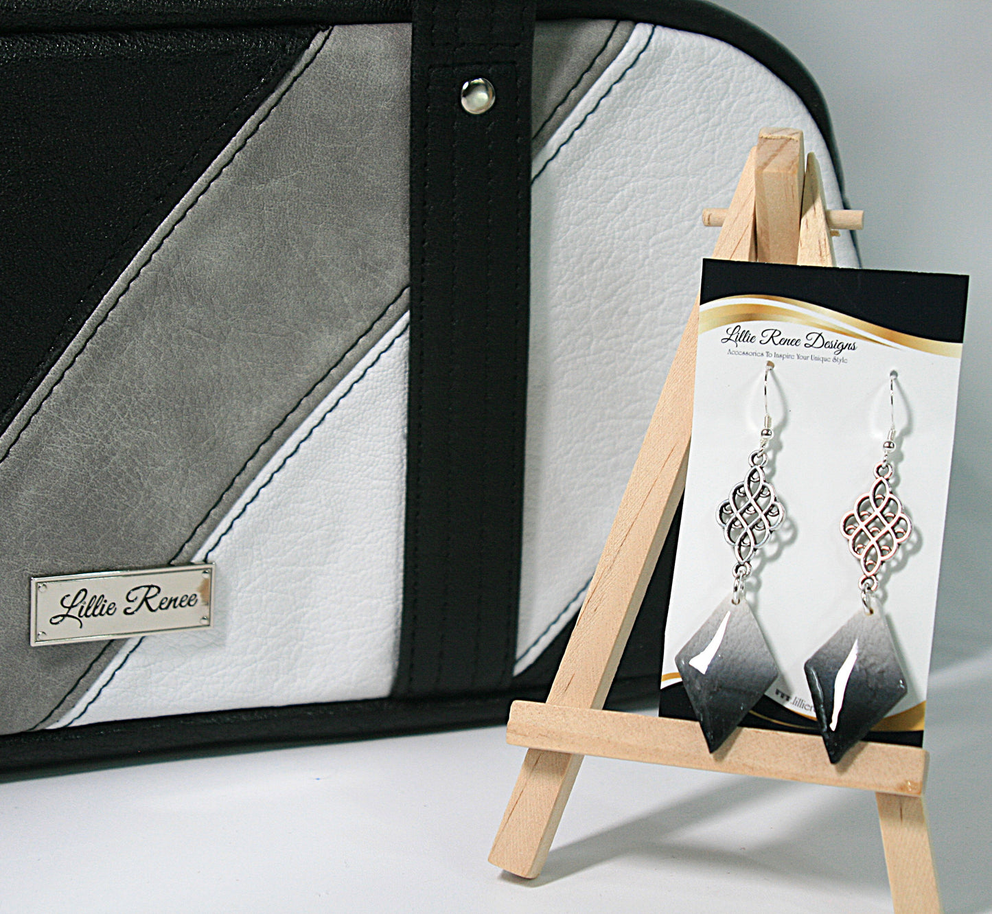 Frosted Obsidian Diamond Ombré Earrings – White to Black Polymer Clay Dangles with Sterling Silver & Connectors