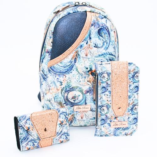 three items in the blue paisley sling collection