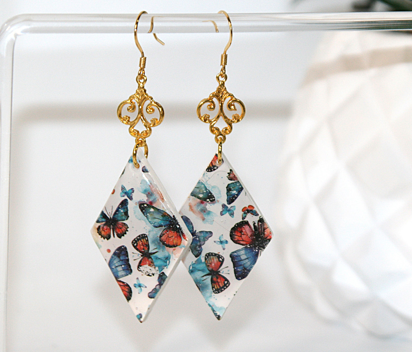 Watercolor Butterflies Polymer Clay Earrings – Blue & Monarch