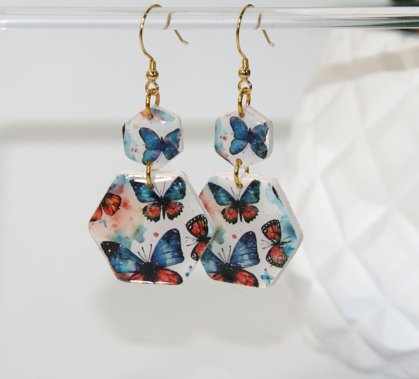 Butterfly earrings with blue butterflies