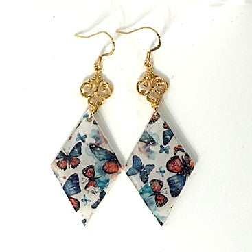 Watercolor Butterflies Polymer Clay Earrings – Blue & Monarch