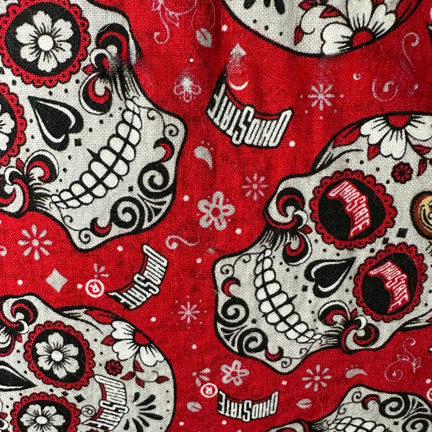 Skull Spirit Large Crossbody – Black, Red & Gray Skull Print Bag with Faux Leather Accents & Adjustable Strap