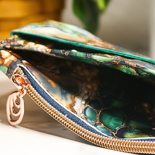 luxe exotic skin slim wallet with slip pocket for cash and receipts