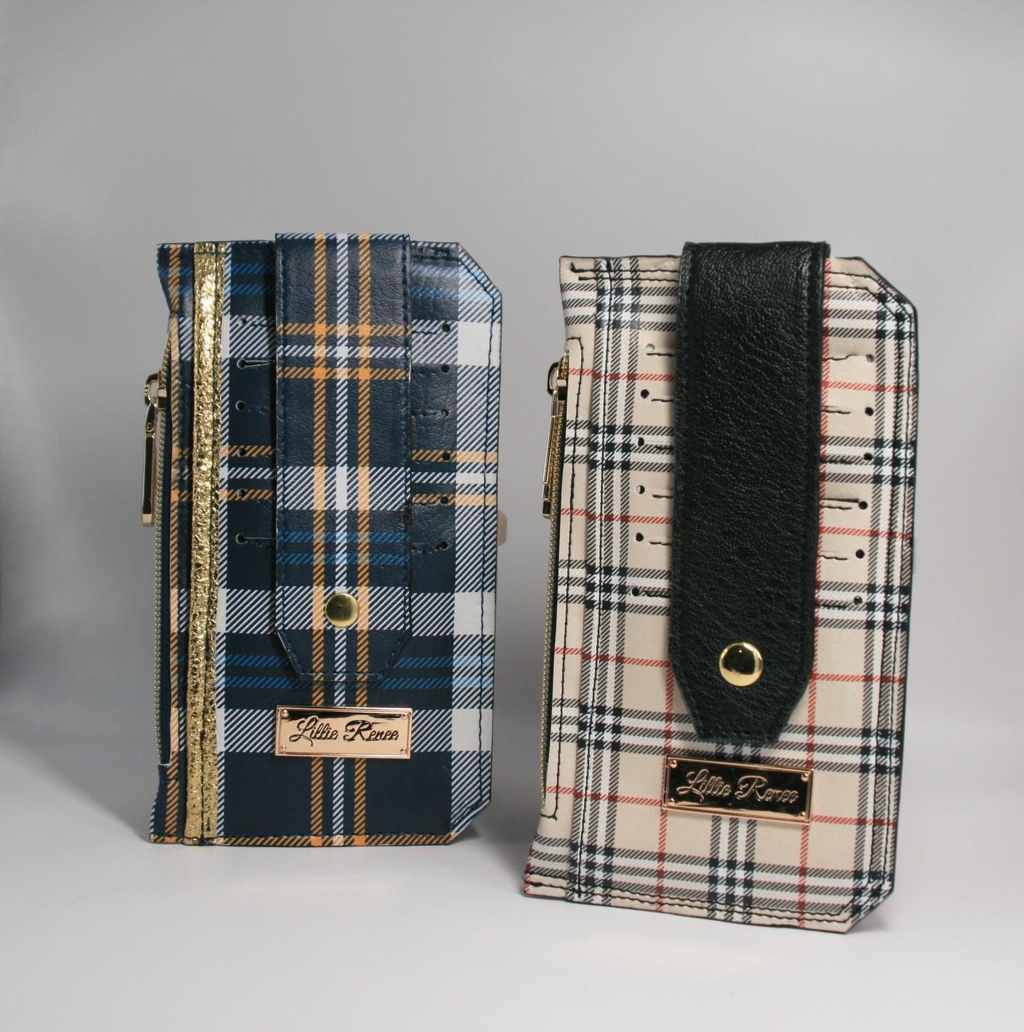 Tartan plaid Purse Pal slim wallet in blue and gold, crafted with six card slots, a secure snapped strap closure, a zippered coin pocket, and a cash slip pocket. Gold hardware adds a touch of sophistication, making this wallet a great fashion accessory for work, travel, and everyday essentials.
and check out our other Tartan Editions