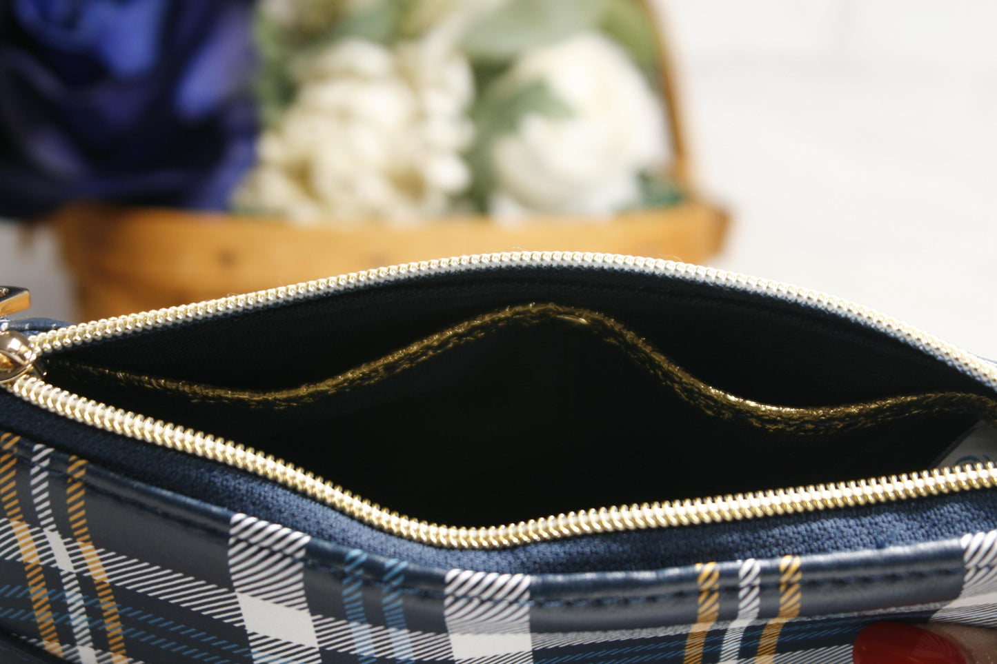 slip pocket with gold trim