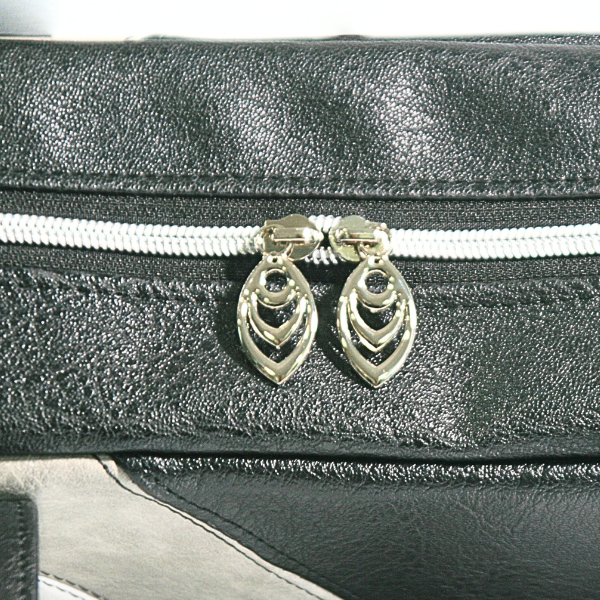 Cassiopeia East West faux leather handbag – elegant work and travel tote in black, white and gray