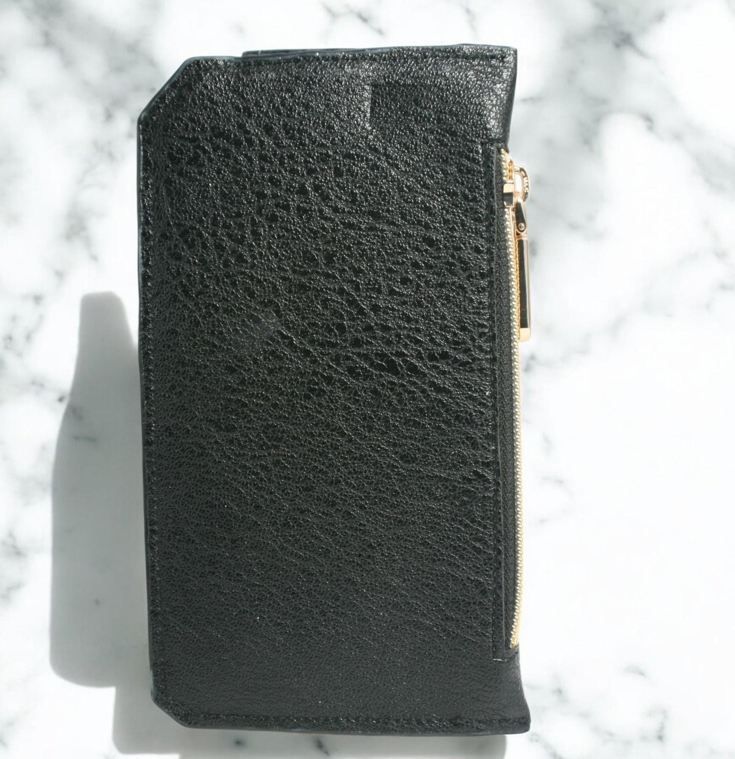 Luxe Noir Purse Pal Slim Wallet – Sleek Black Faux Leather with Gold Hardware | Elegant & Compact
