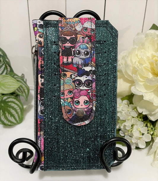Purse Pal Slim Wallet – Green Glitter Vinyl & Big-Eyed Girls Print | Handmade Bifold Wallet with Card Slots & Coin Pocket