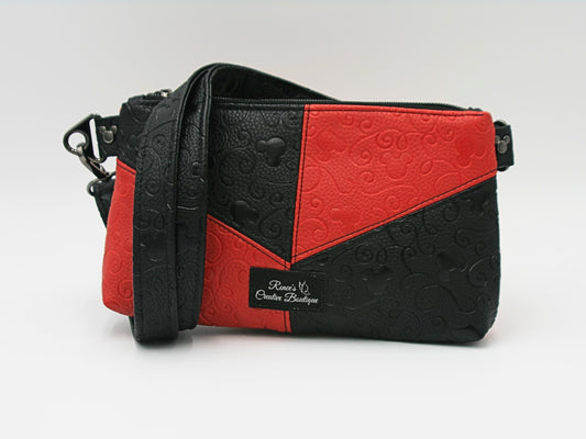 Enchanted Ears Embossed Mini Purse – Red & Black Mickey-Inspired Crossbody Bag with Gunmetal Hardware