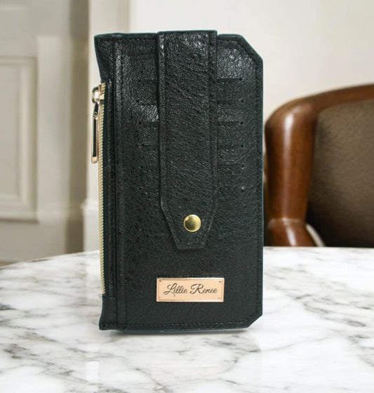 Luxe Noir Purse Pal Slim Wallet – Sleek Black Faux Leather with Gold Hardware | Elegant & Compact