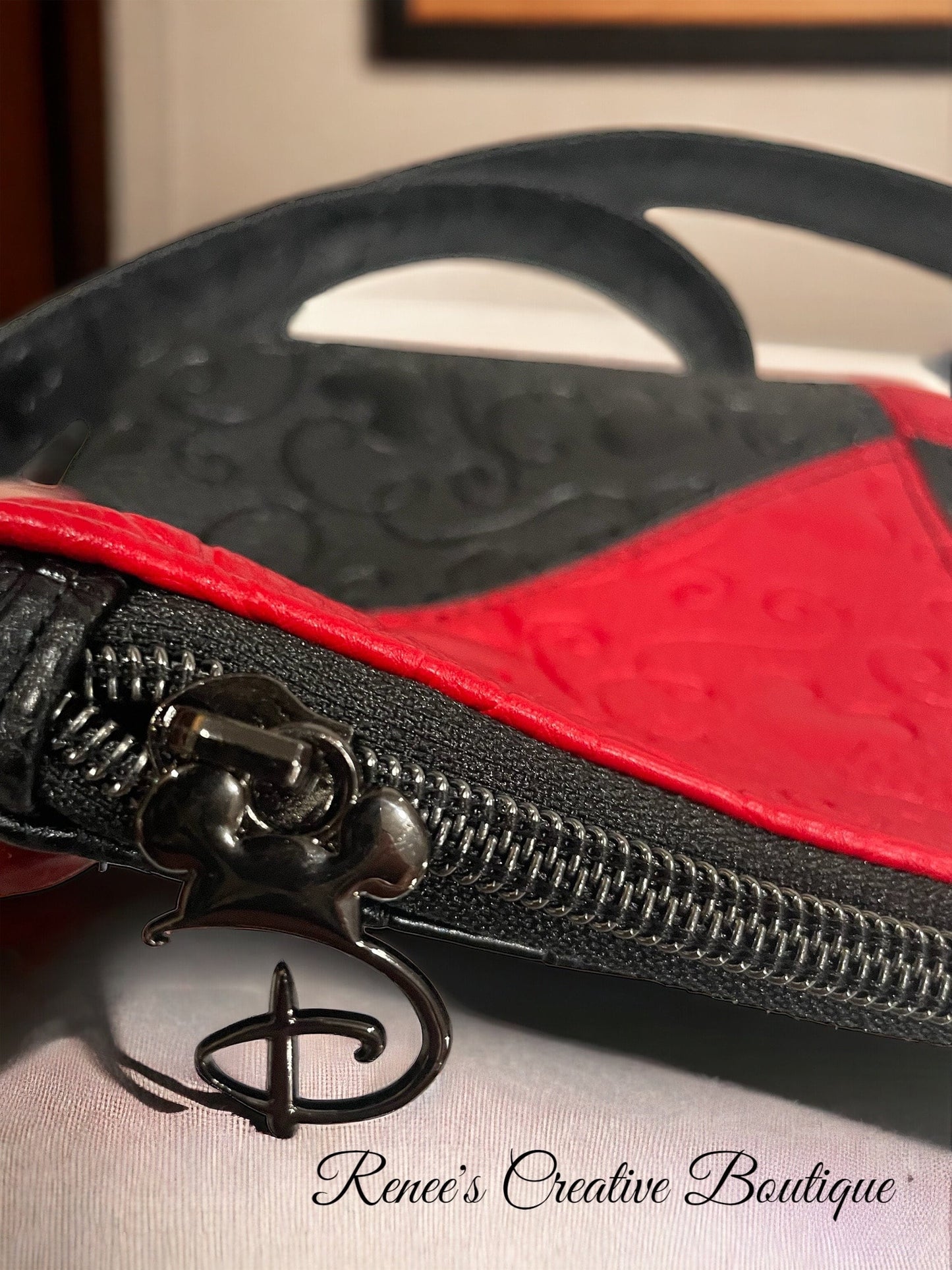 Enchanted Ears Embossed Mini Purse – Red & Black Mickey-Inspired Crossbody Bag with Gunmetal Hardware