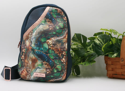 Exotic Elegance Rosie Sling – Green, Blue & Copper Exotic Skin with Navy & Metallic Copper Accents