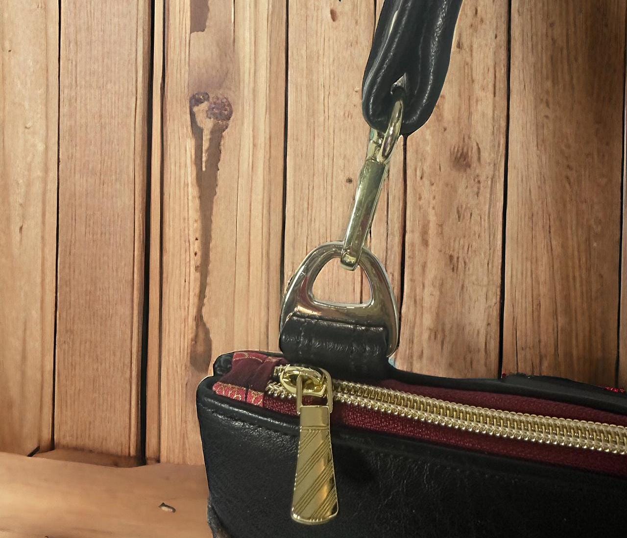 Luxe Leopard Harlequin Crossbody – Brown Faux Fur & Black Faux Leather with Gold Accentsquin pouch.