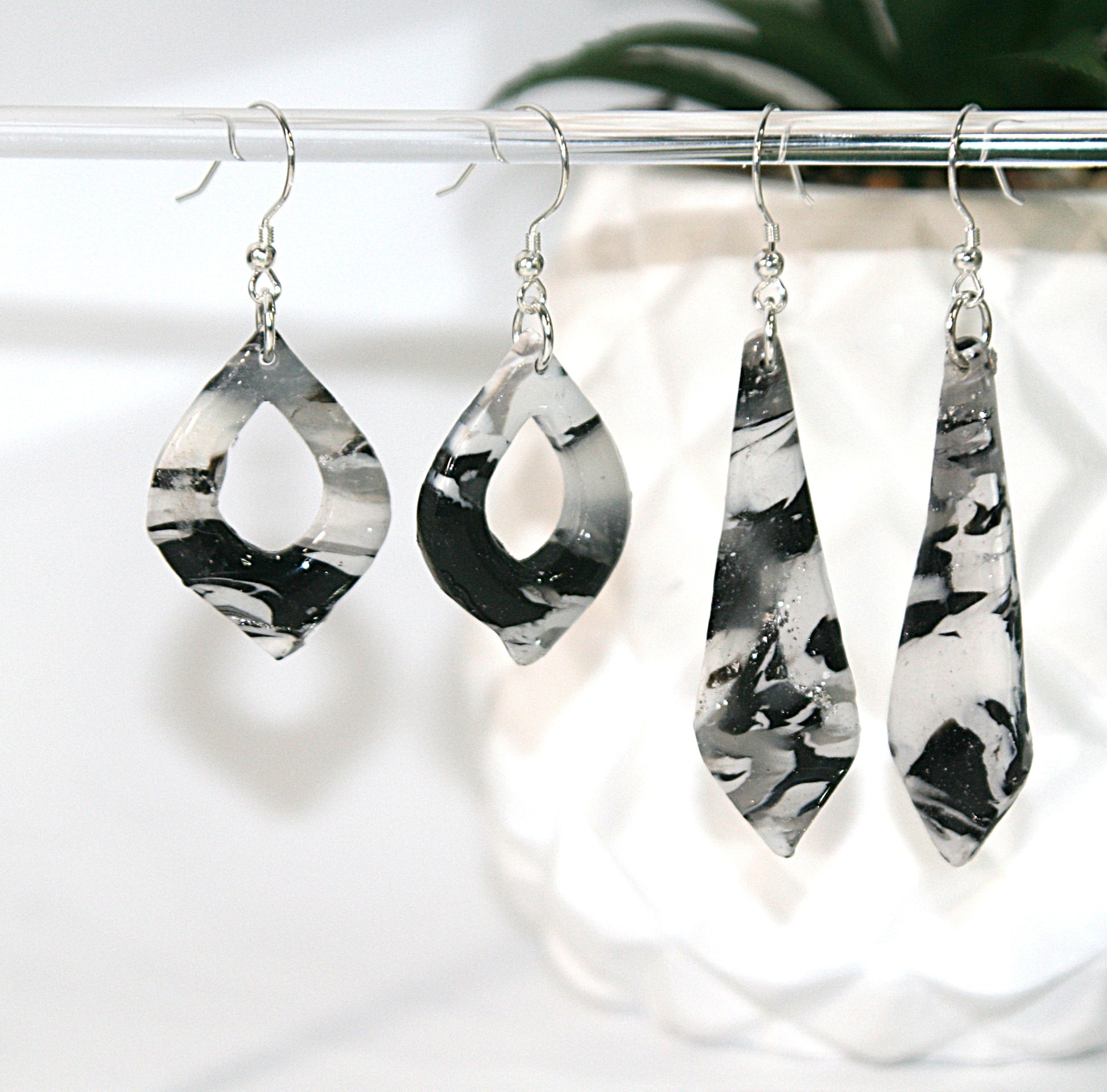 Black, white and gray polymer clay earrings