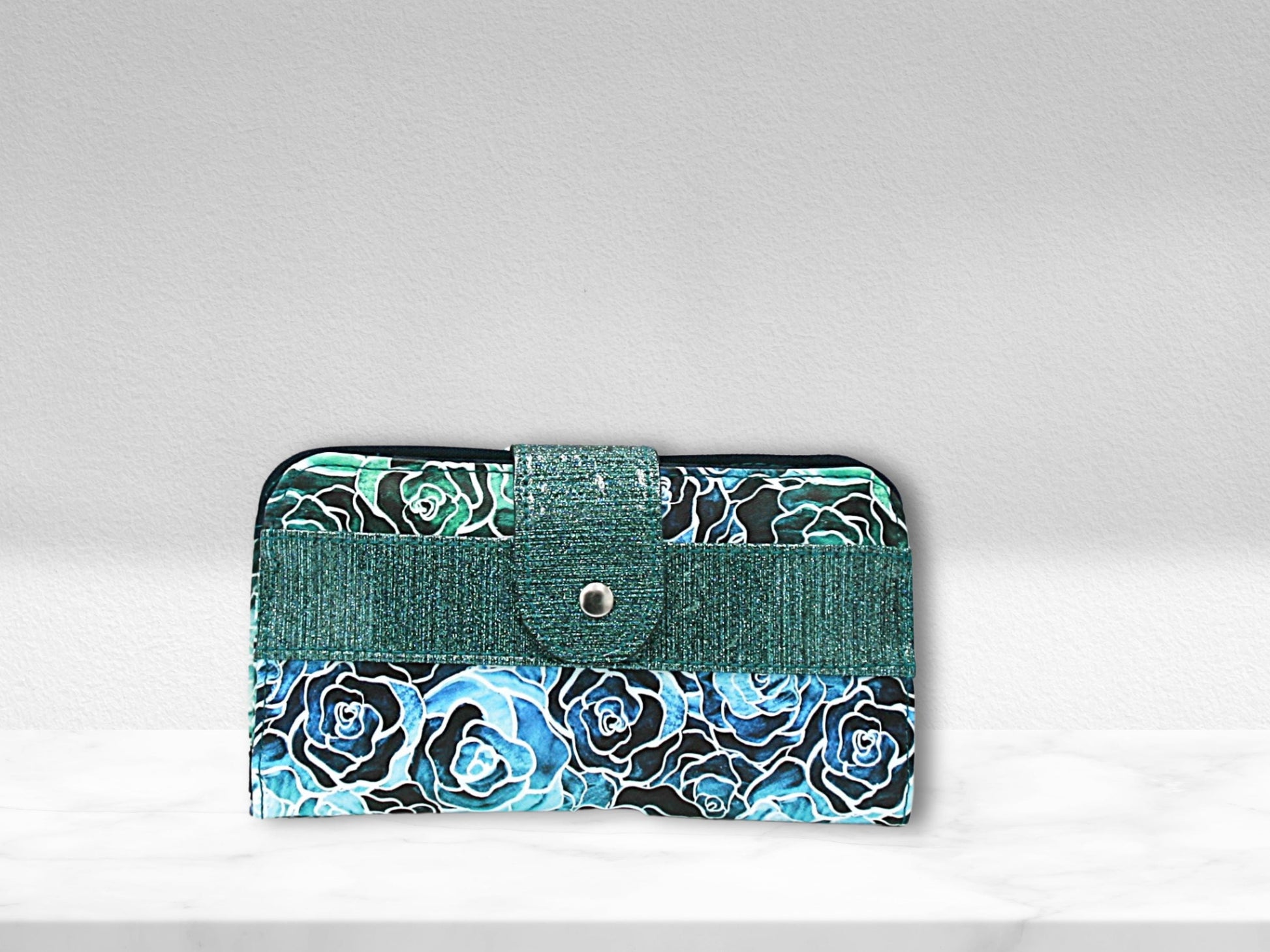 blue and green roses fold over wallet