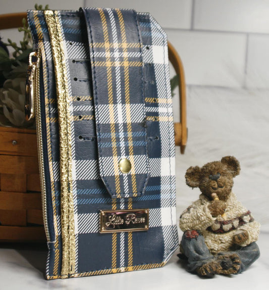 blue tartan plaid slim wallet
