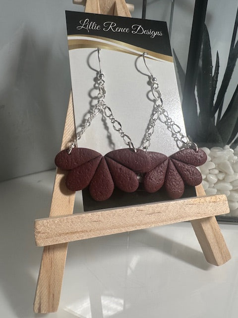 Textured burgundy earrings on sterling silver chain