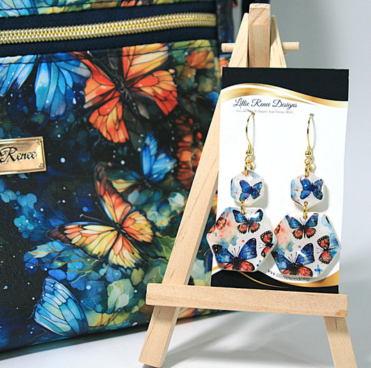 Butterfly-themed earrings, blue butterfly,  coordinating with watercolor collection