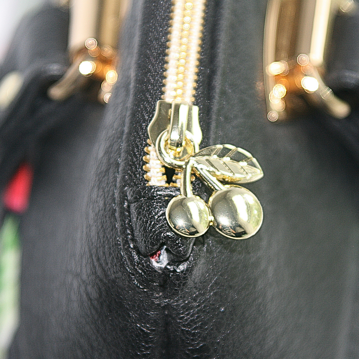 Cherries jubilee Medium red handbag with cherry zipper pulls and interior zipper pocket"