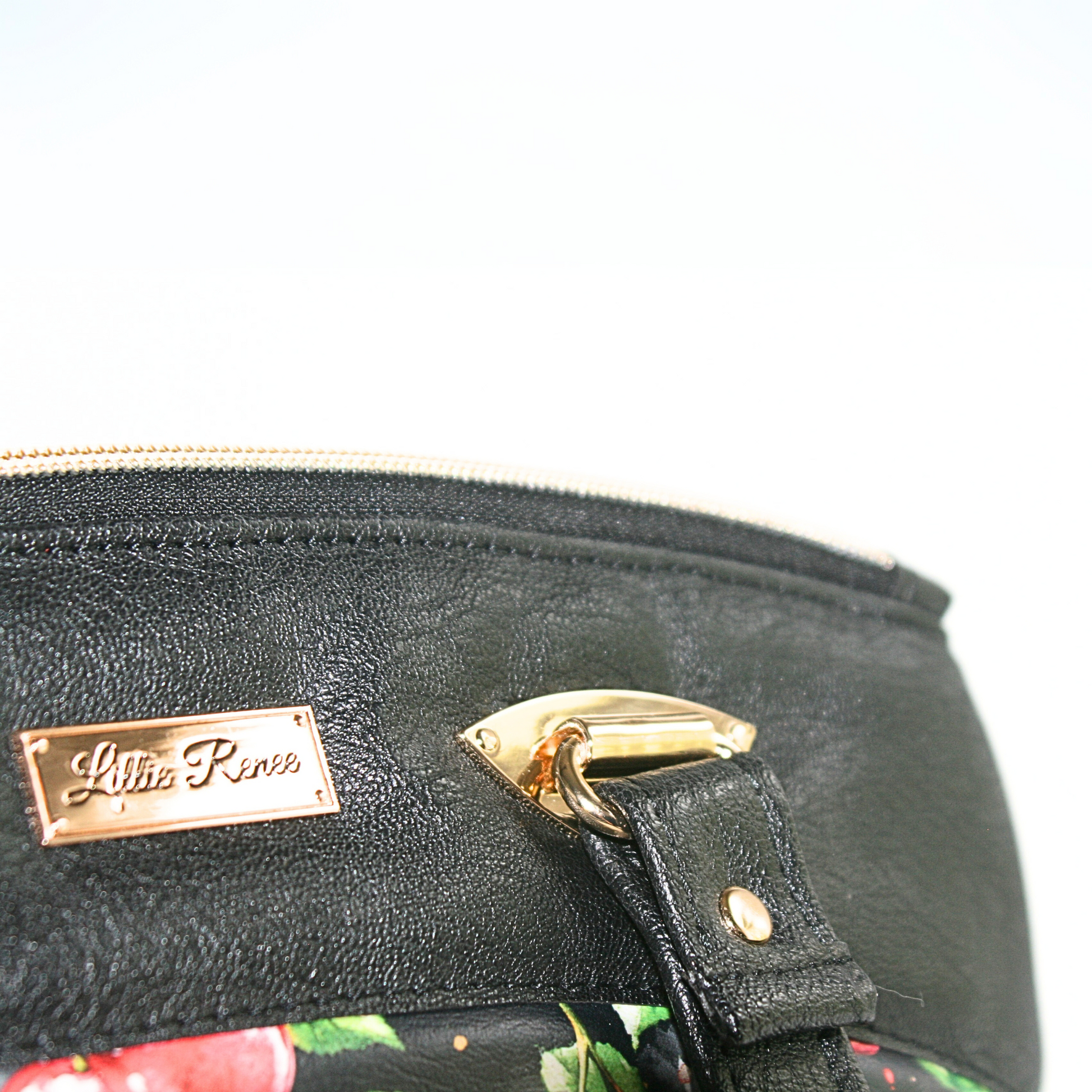 "Cherries jubilee Handmade limited edition shoulder bag with gold hardware and top zipper closure"


