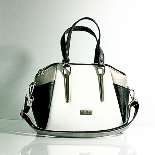 Frosted Obsidian Annette Tote – White, Gray & Black Designer-Inspired Large Purse