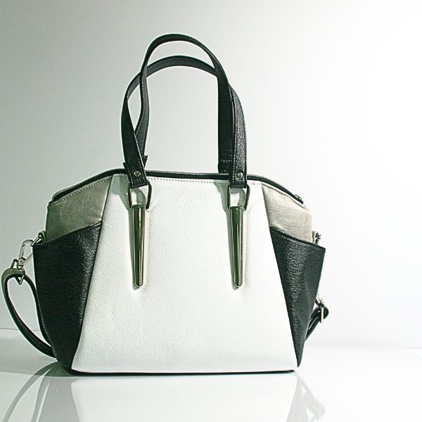 Frosted Obsidian Annette Tote – White, Gray & Black Designer-Inspired Large Purse