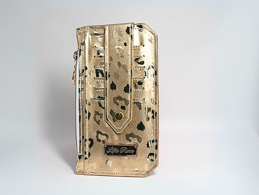 Front of gold metallic wallet, slim wallet