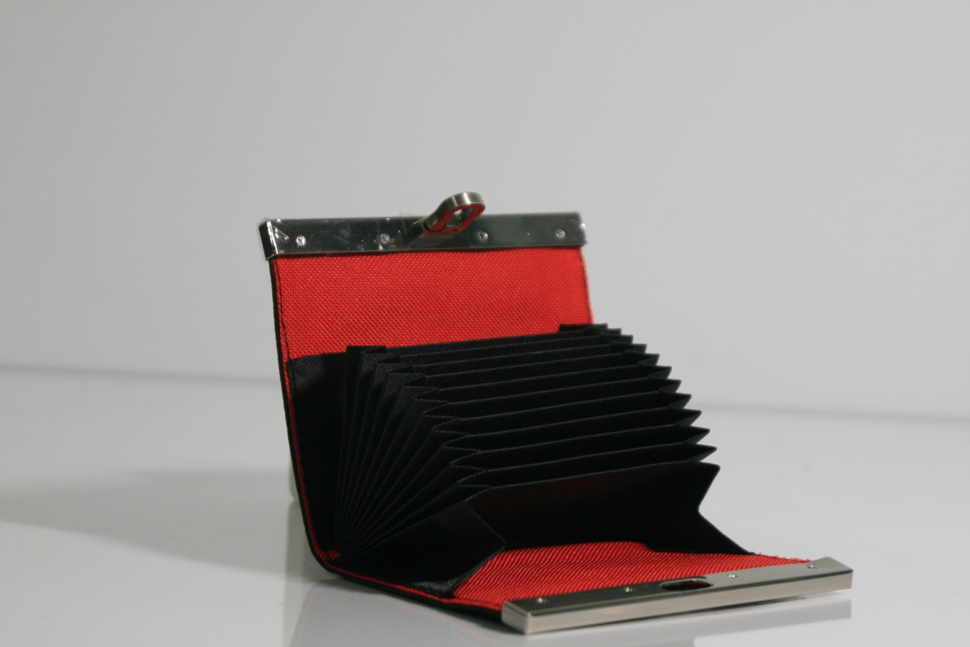 Open view of wallet showing accordion card slots