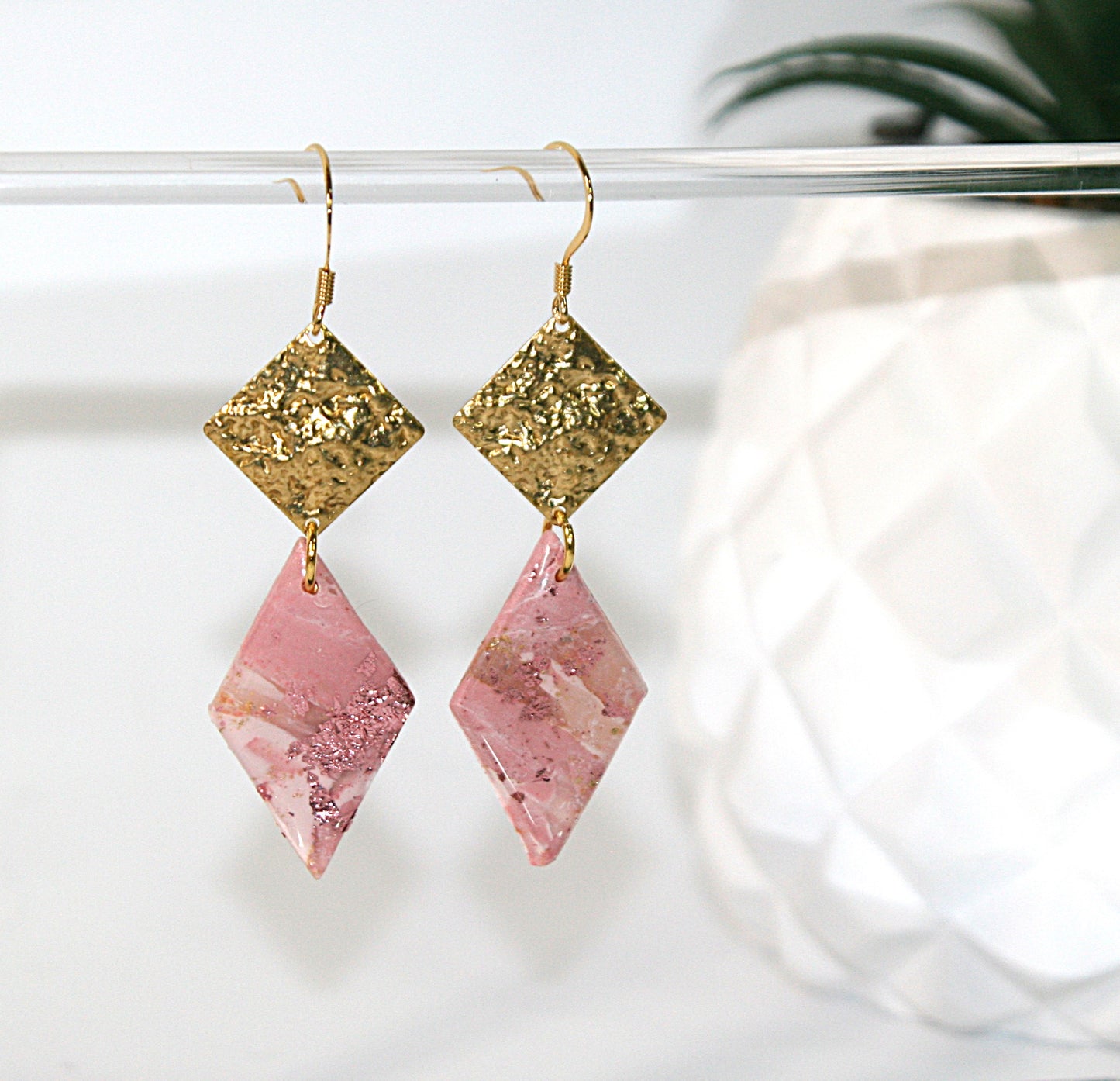 Passionate Pink Statement Earrings – Polymer Clay & Gold Connector