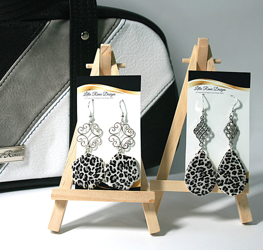 Leopard Print Earring Set – Hexagon & Teardrop Polymer Clay Earrings with Silver Connectors
