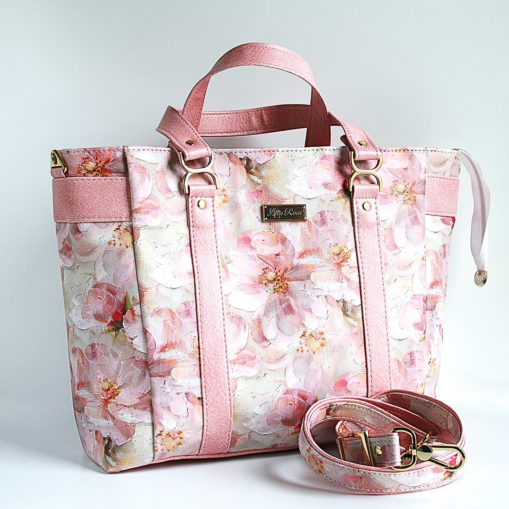 Passionate Pink Floral Tote bag with handles and crossbody strap