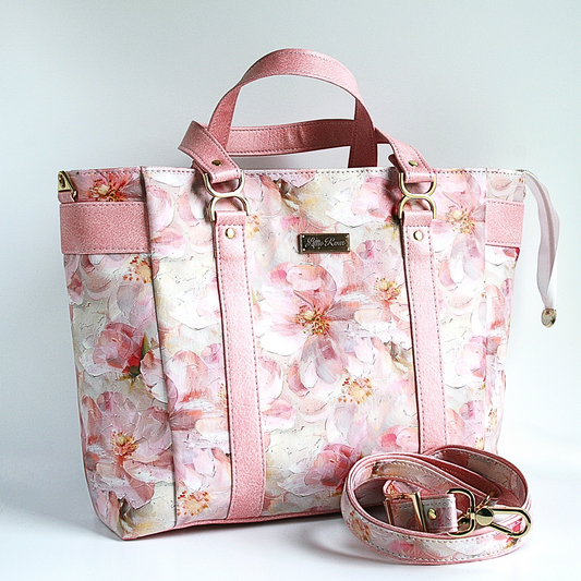 Passionate Pink Floral Tote bag with handles and crossbody strap