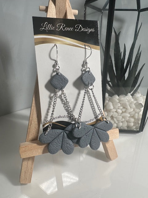 Slate blue polymer clay earrings on silver plated chain.  2 3/4"