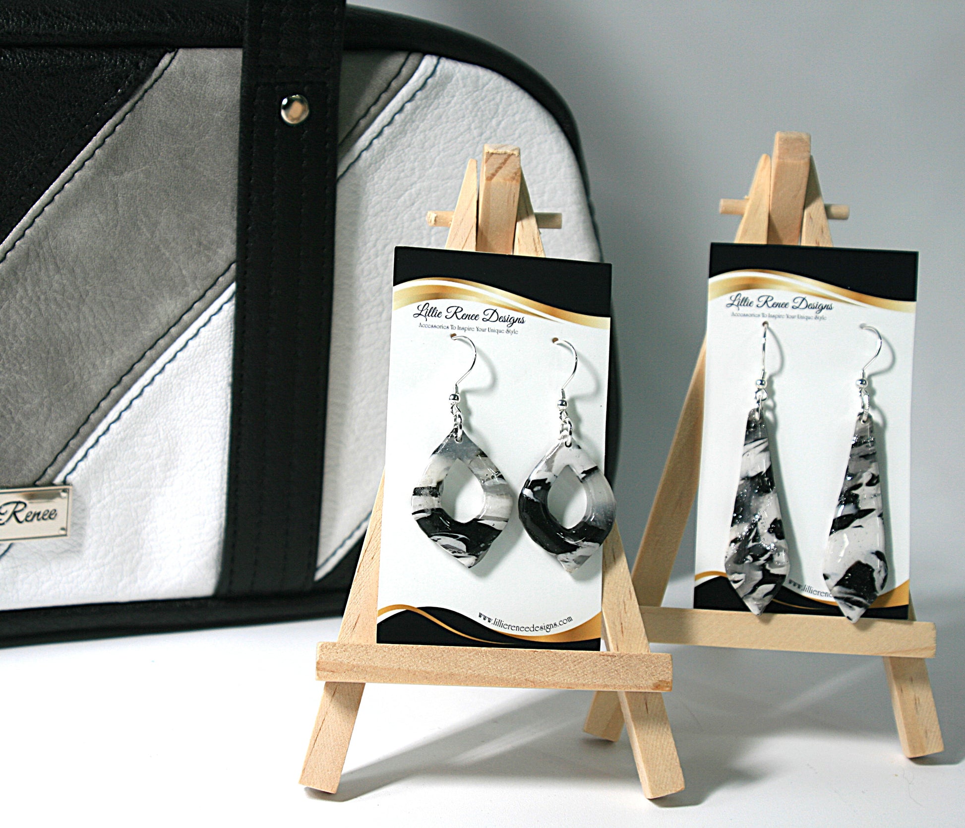 Black, gray and white earrings made to match the Frosted Obsidian Collection