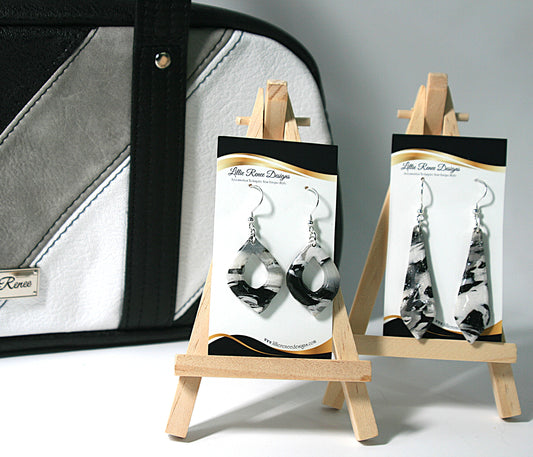 Black, gray and white earrings made to match the Frosted Obsidian Collection