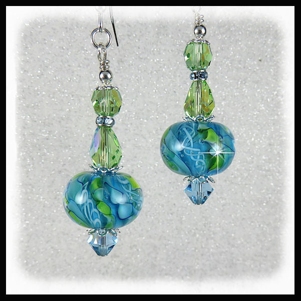 Unique handmade artisan glass and swarovski crystals and sterling silver earrings