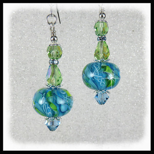 Unique handmade artisan glass and swarovski crystals and sterling silver earrings
