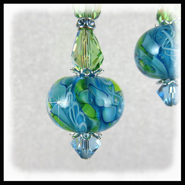 Handmade unique artisan glass earrings with swarovski crystals