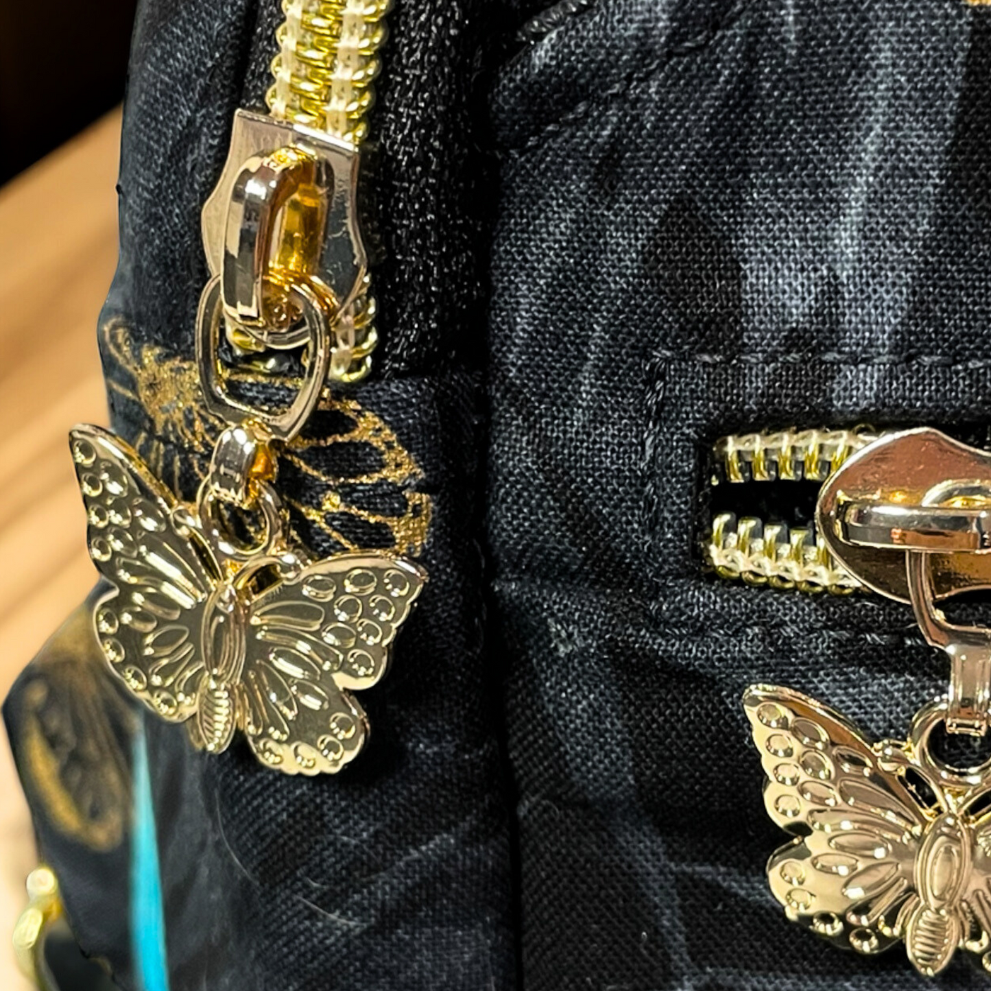 Butterfly Sling Bag with Metallic Gold, Blue and Orange Butterflies –  and Stylish Butterfly Pulls."