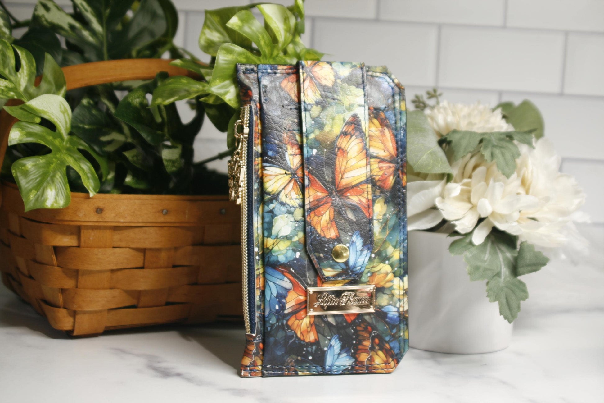 Blue and Orange watercolor butterfly purse pal