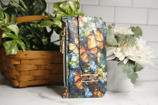 Blue and Orange watercolor butterfly purse pal
